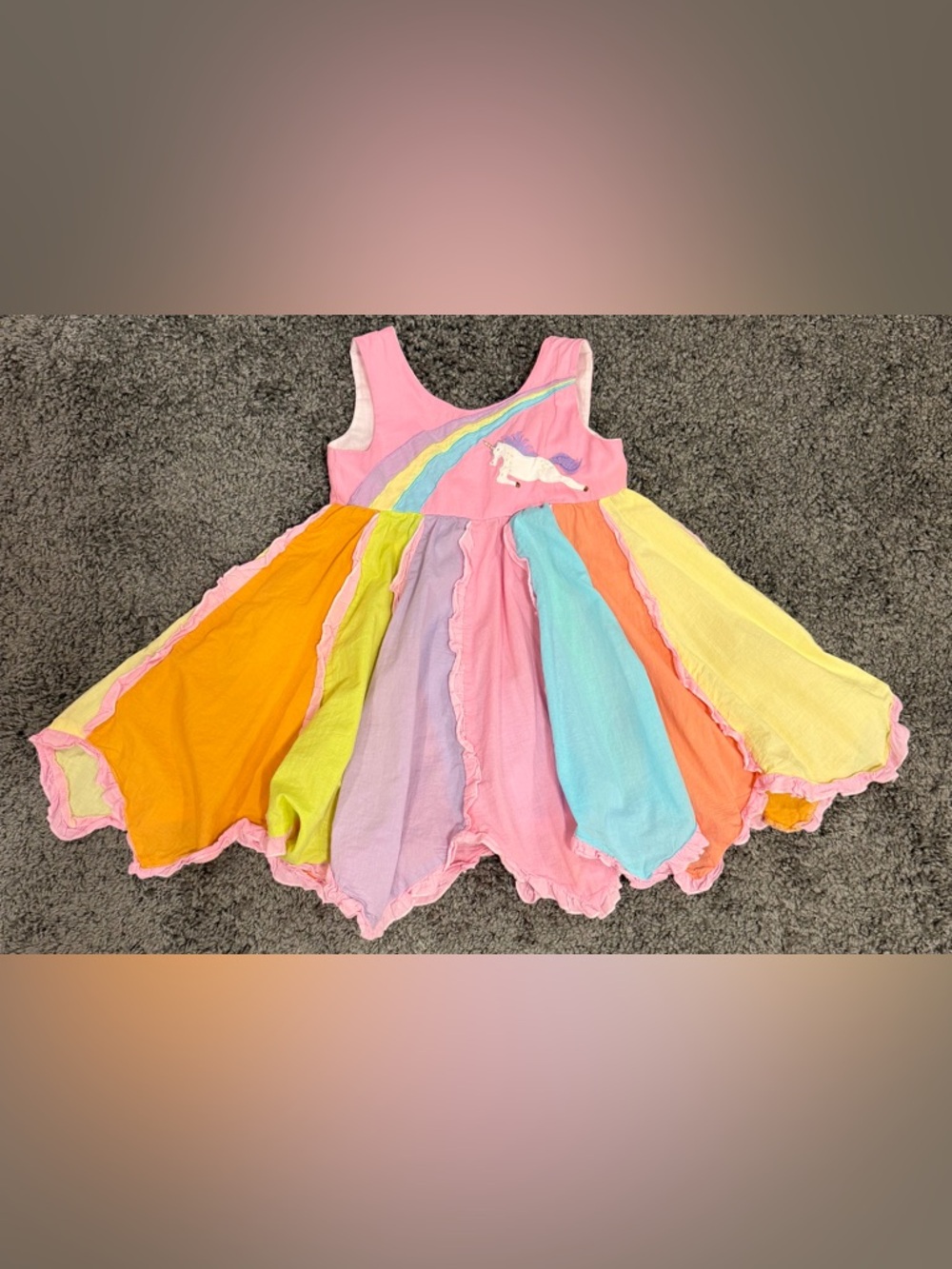 COTTON KIDS Boutique Girls Unicorn Rainbow Multi Colored Dress size 4